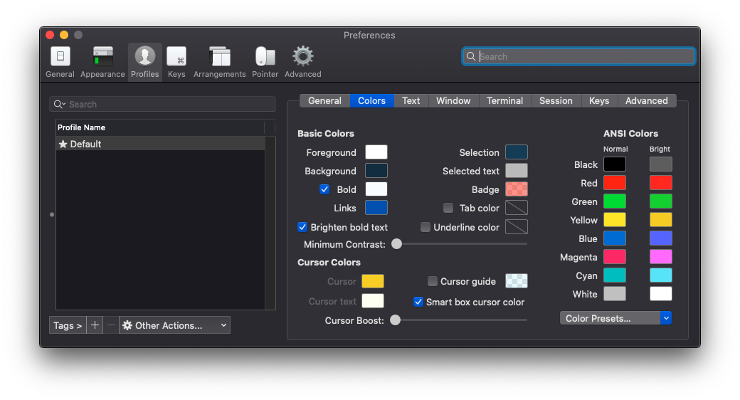 iTerm Color Settings